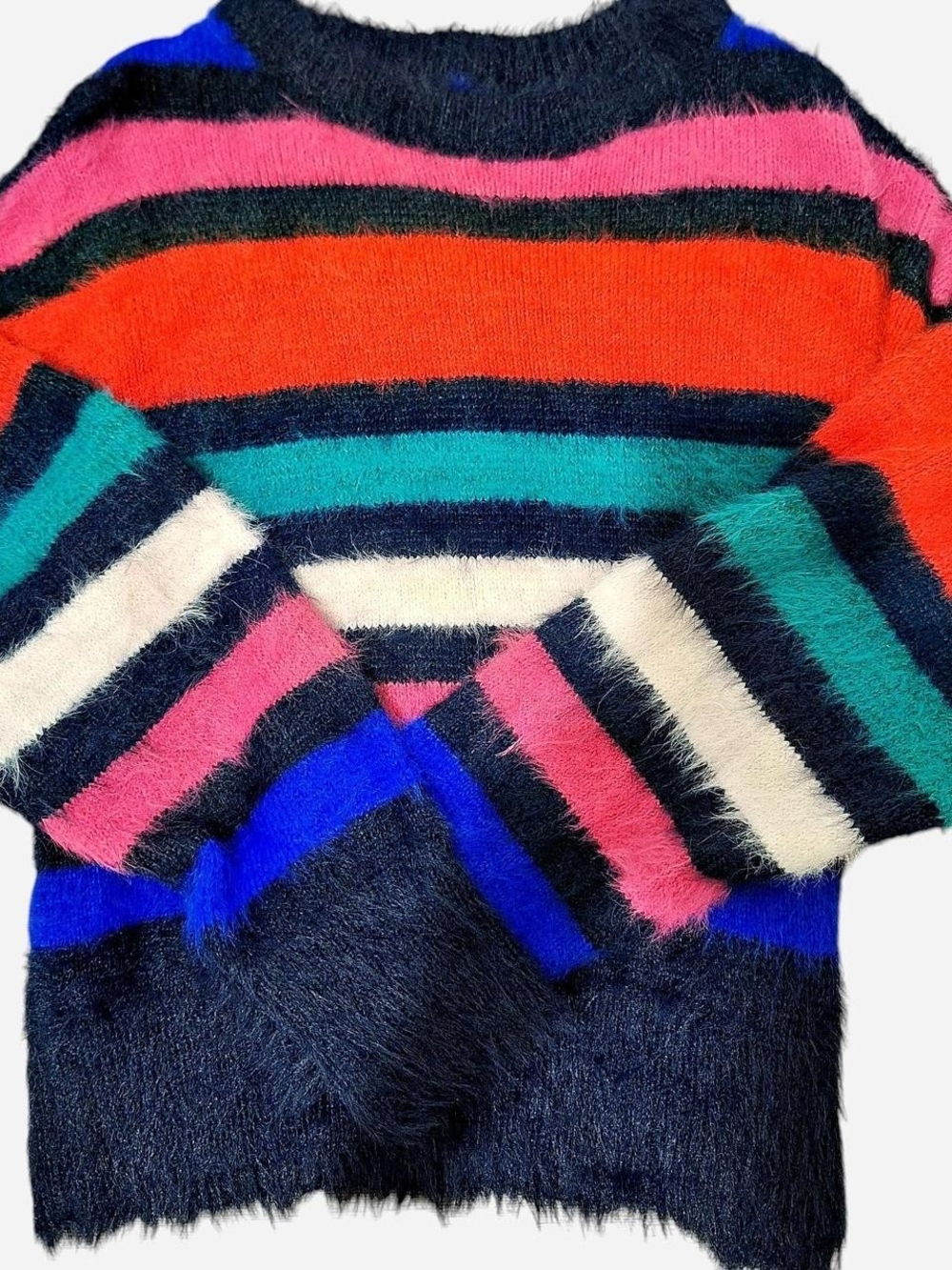 a new day Multicolor Fuzzy Striped Crewneck Sweater